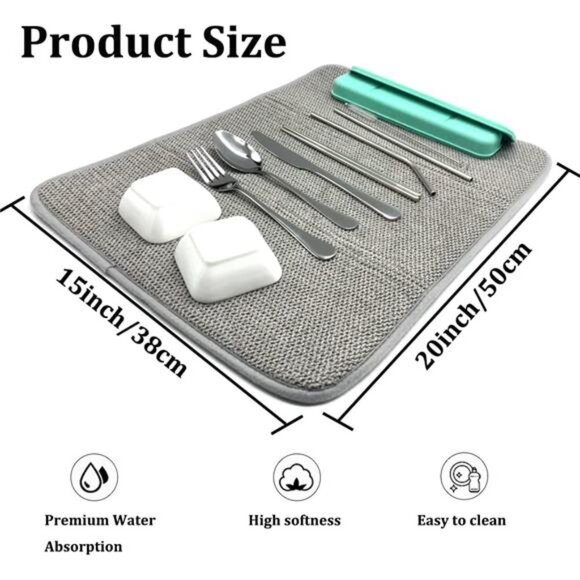 3 Pack Dish Drying Mat,Absorbent Microfiber Dishes Drainer Mats for Kitchen - Picture 2 of 7